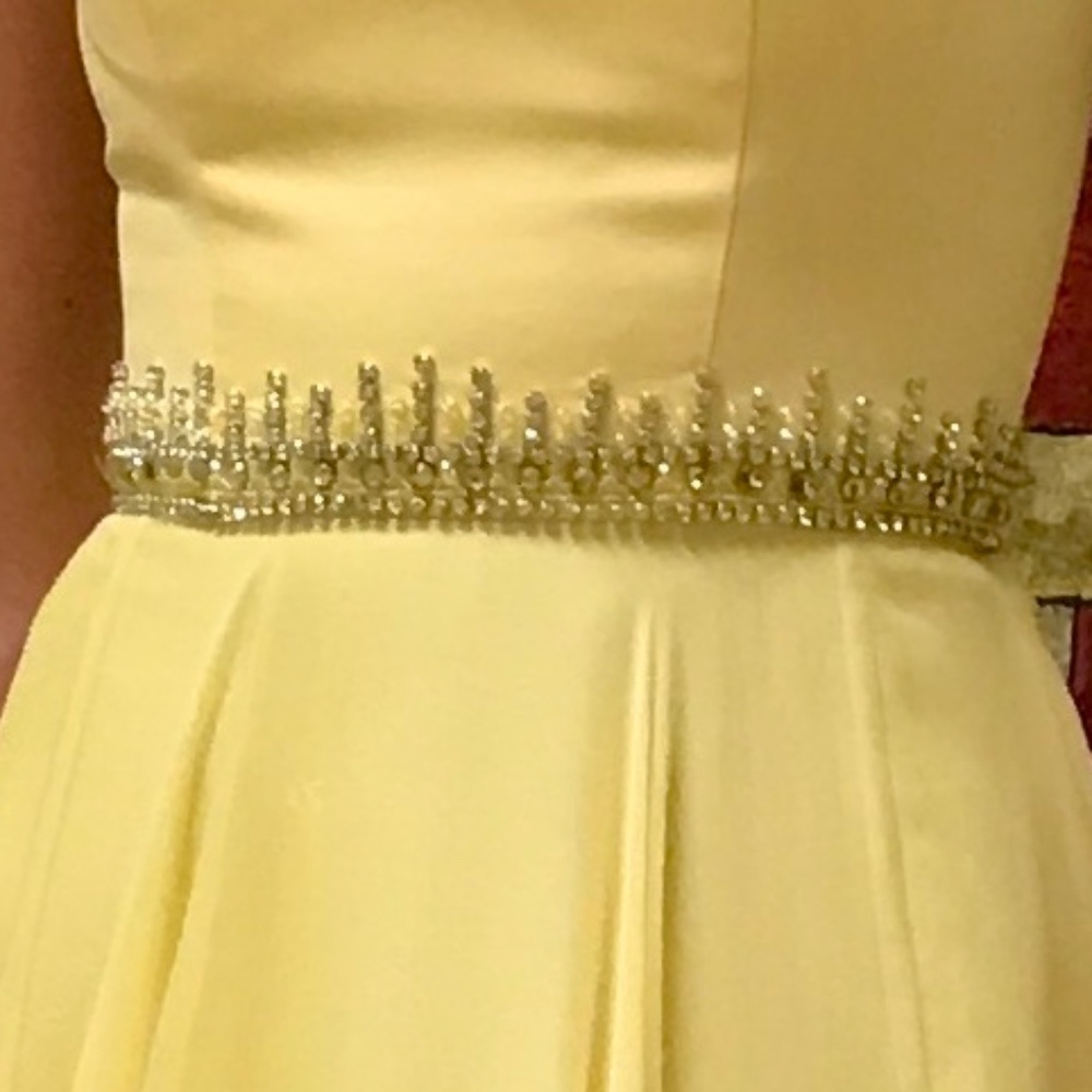 Sherri Hill Yellow Halter Chiffon Dress - Picture 4 of 5